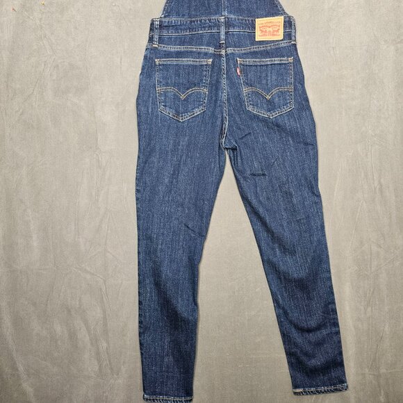 Women's Levi's Premium Dark Denim Overalls Size 29 Skinny Side Zip A3-26 - Picture 6 of 7